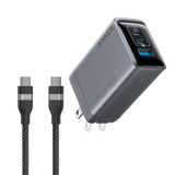 Anker Prime Charger (100W, 3 Ports, GaN) and Anker USB-C to USB-C Cable (3 ft / 6 ft, 240W, Upcycled-Braided)