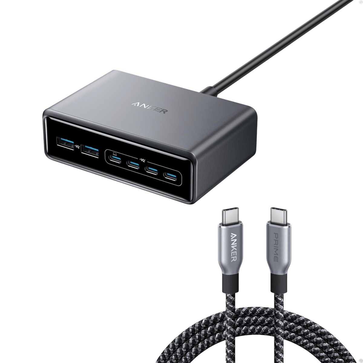 Anker Prime Charger (200W, 6 Ports, GaN) and Anker Prime USB-C to USB-C Cable 240W
