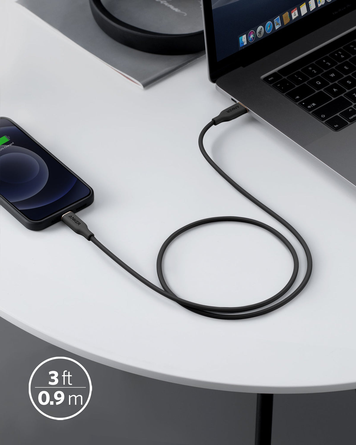 Anker cable for charging phone with laptop and 3 ft length