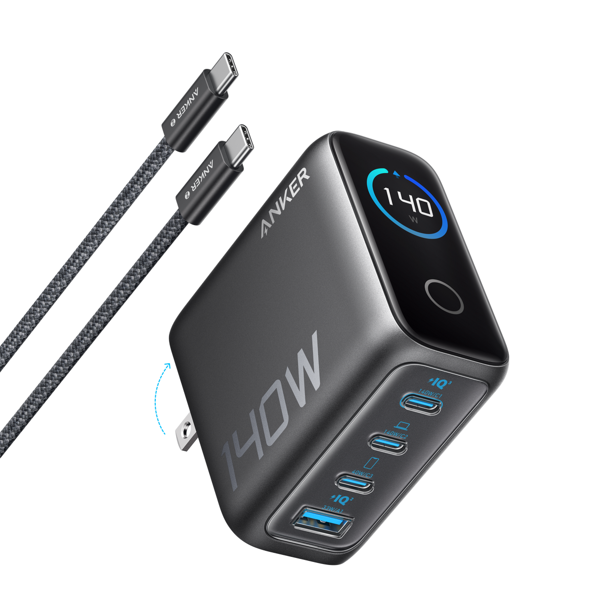 Anker 140W charging cube with dual USB-C cables