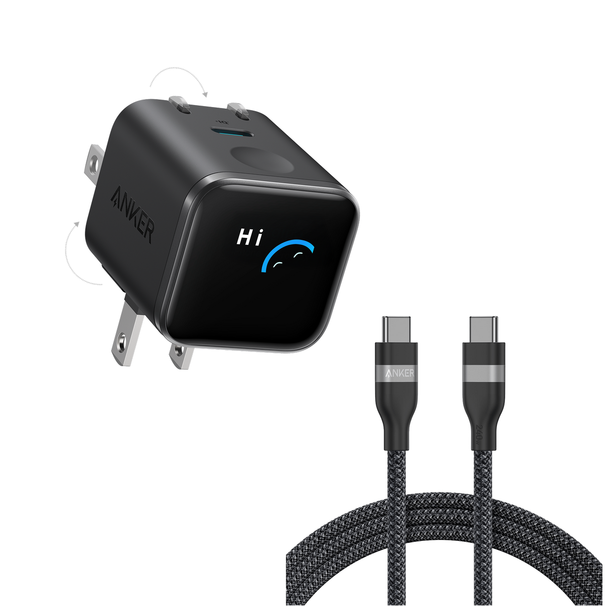 Anker Nano Charger (45W, Smart Display, 180° Foldable)