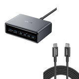 Bundle kit:Anker Prime Charger (200W, 6 Ports, GaN) and USB-C to USB-C 100W Cable (10 ft)