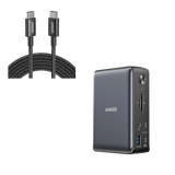 Anker <b>575</b> USB-C Docking Station (13-in-1) and New Nylon USB-C to USB-C 100W Cable (10 ft)