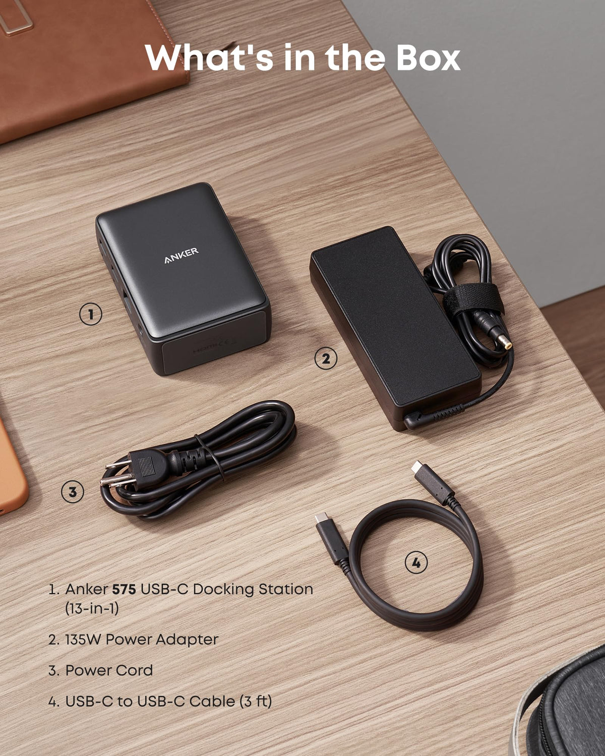 Anker <b>575</b> USB-C Docking Station (13-in-1) and New Nylon USB-C to USB-C 100W Cable (10 ft)