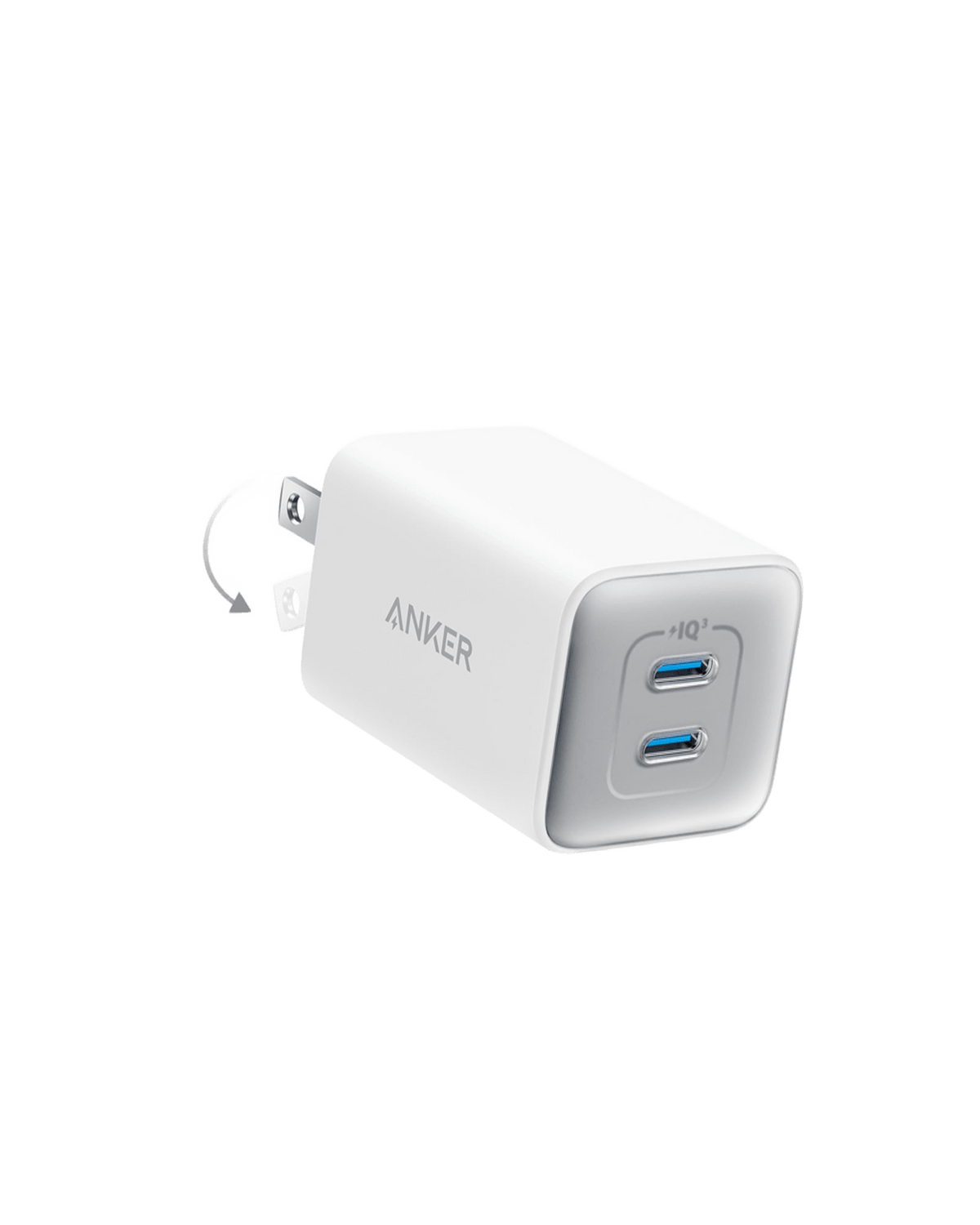 Anker white compact charger with two ports for charging.