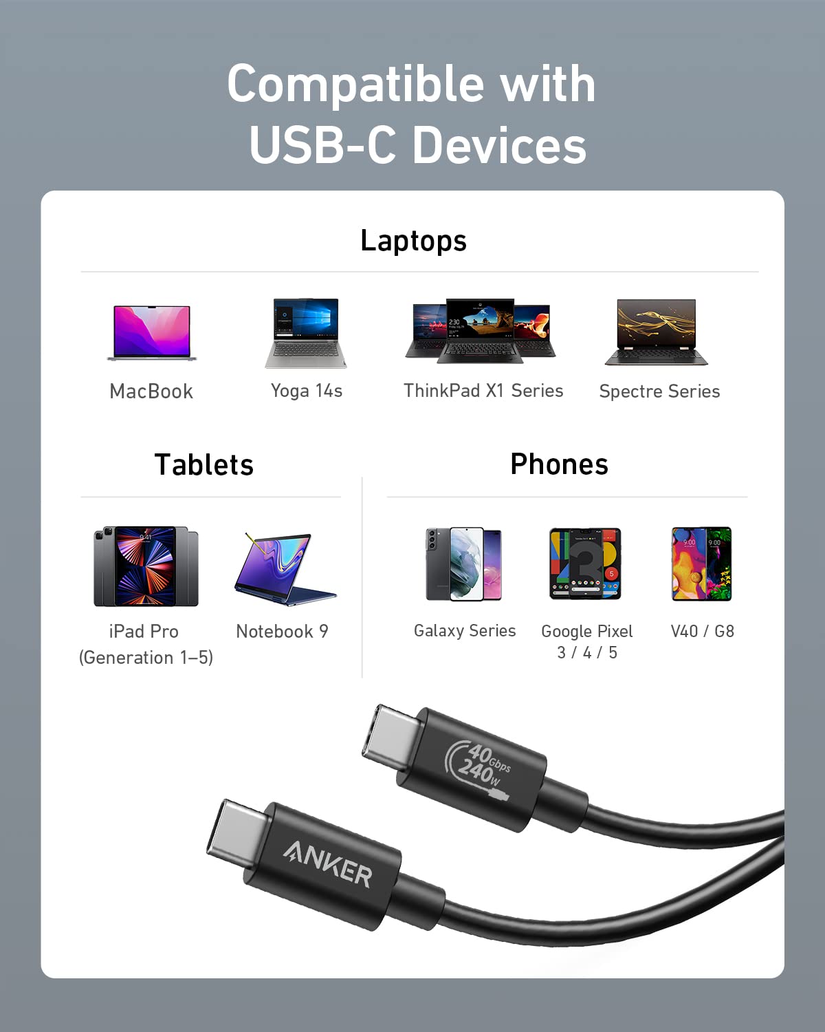 Anker Prime Docking Station (DL7400)  and USB-C to USB-C Cable (Thunderbolt 4 Compatible)