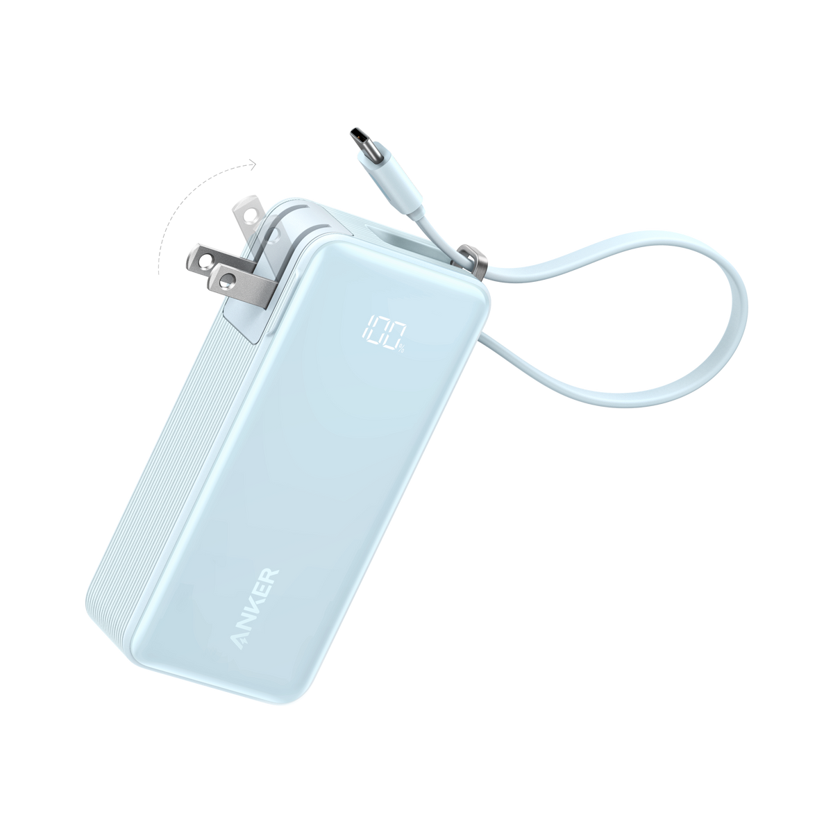 Anker power bank with foldable plug and digital display