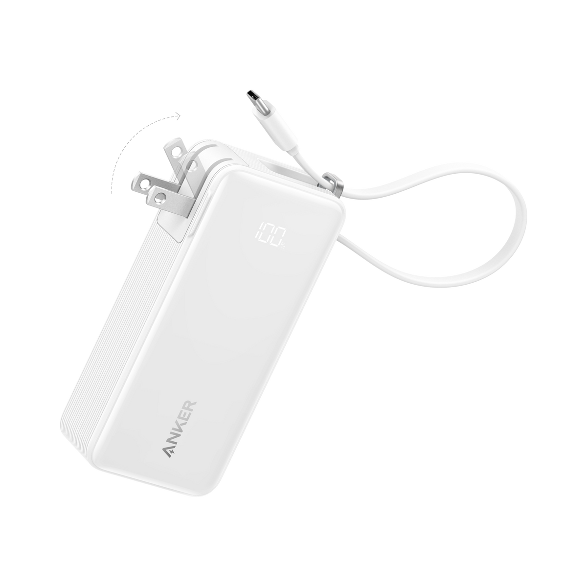 Anker portable charger with USB-C cable and LED display