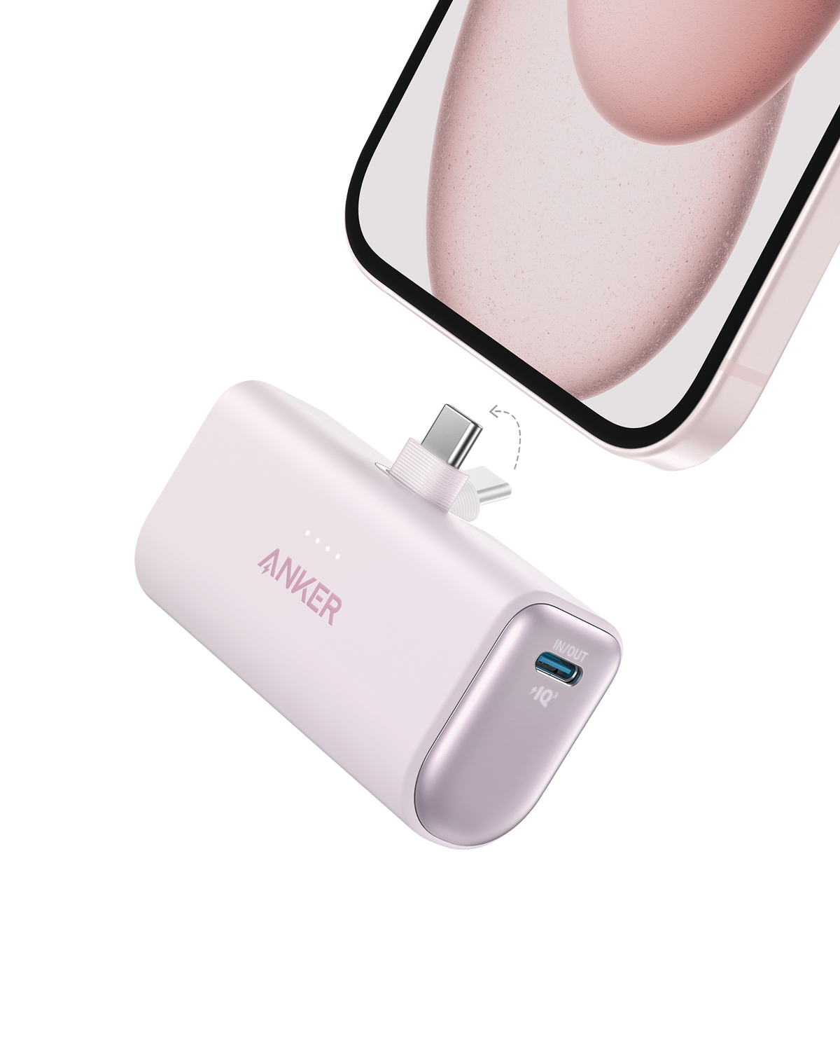 Anker, pink charger with USB-C for fast charging