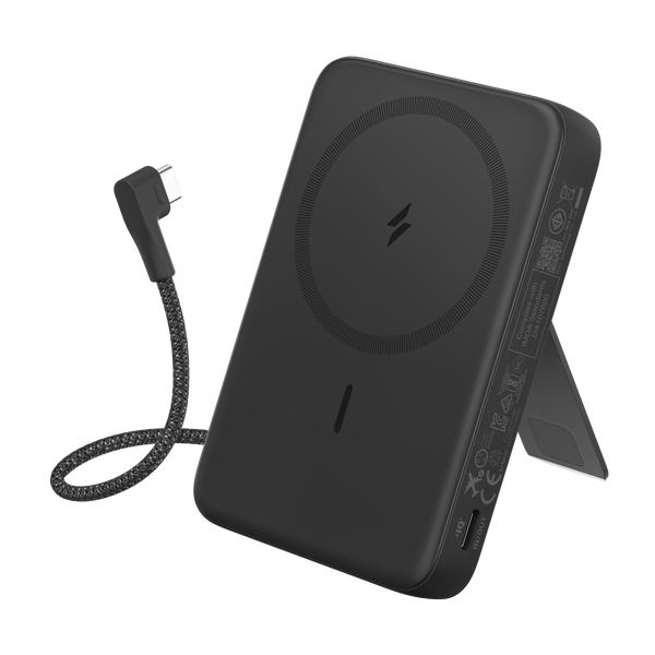 Anker portable battery with MagSafe-compatible stand for wireless charging