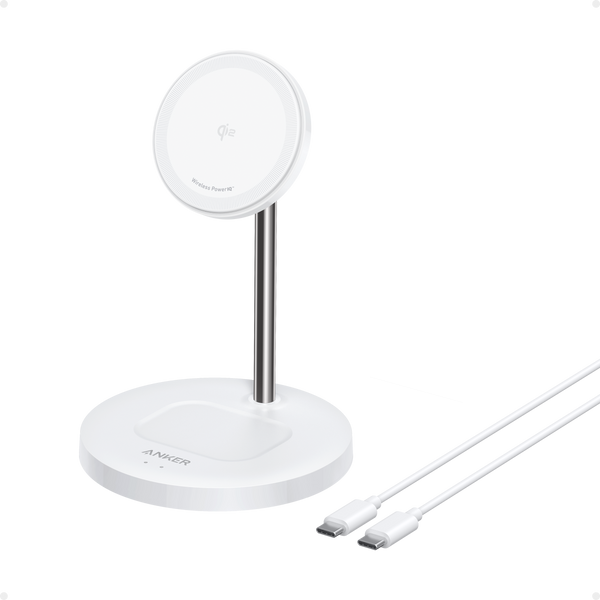 Anker with white wireless charger and USB-C cable for Keyword