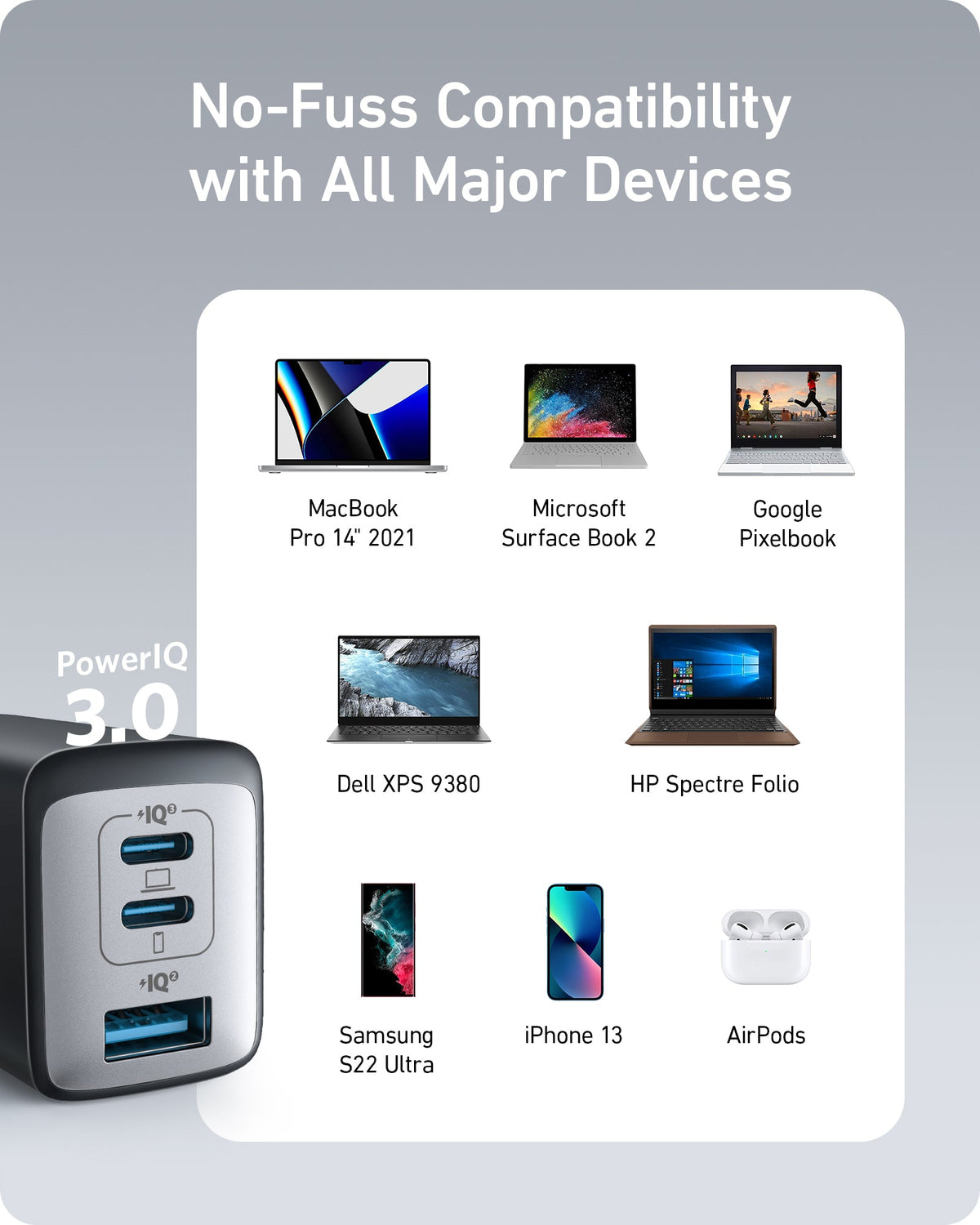 Anker <b>735</b> Charger (Nano II 65W) and New Nylon USB-C to USB-C 100W Cable (10 ft)