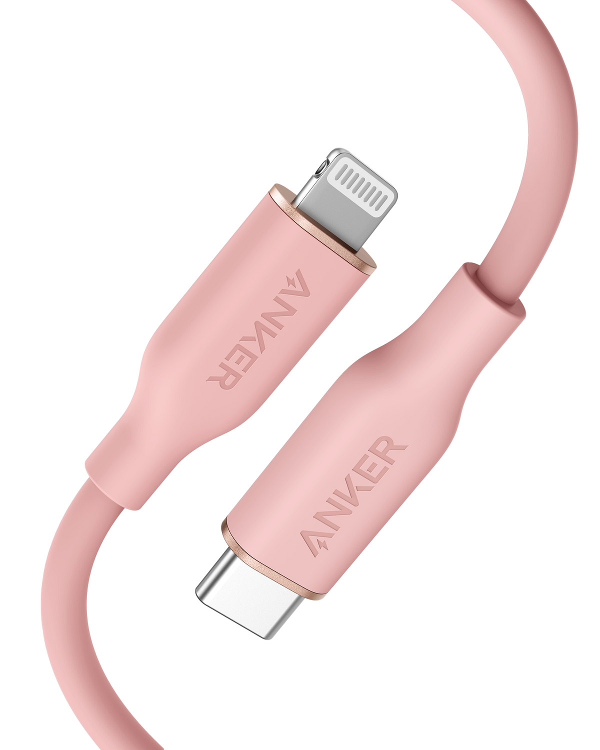 Anker cable with pink finish and USB-C for charging