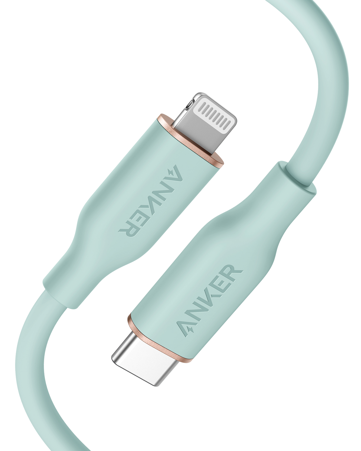 Anker cable with mint green finish and USB-C for charging