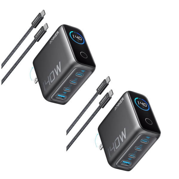 2-Pack Anker Laptop Charger (140W, 4-Port, PD 3.1) with 2-Pack USB-C Cable