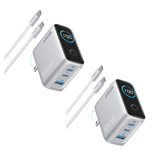 Anker Charger (100W, 3 Ports, Smart Display) 2-Pack