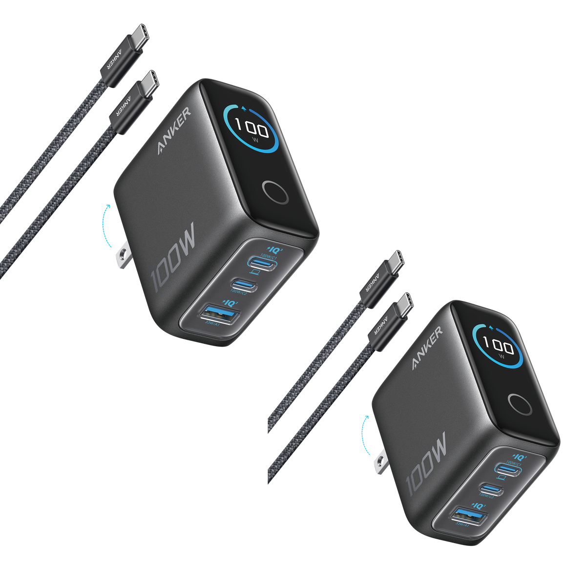 Anker Charger (100W, 3 Ports, Smart Display) 2-Pack