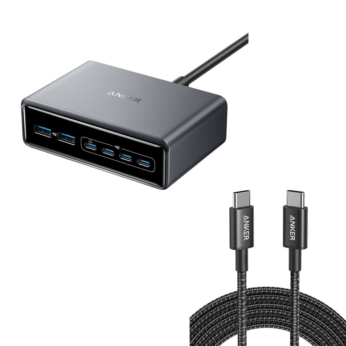 Bundle kit:Anker Prime Charger (200W, 6 Ports, GaN) and USB-C to USB-C 100W Cable (10 ft)