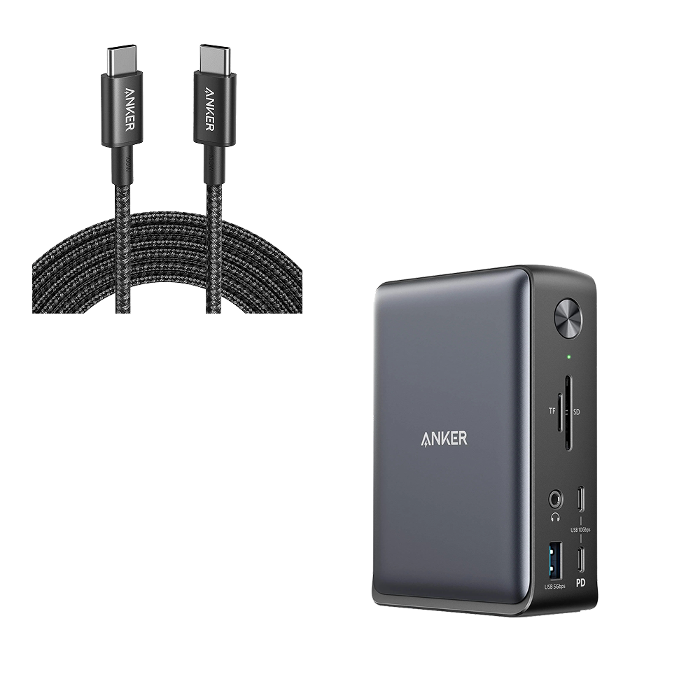Anker <b>575</b> USB-C Docking Station (13-in-1) and New Nylon USB-C to USB-C 100W Cable (10 ft)