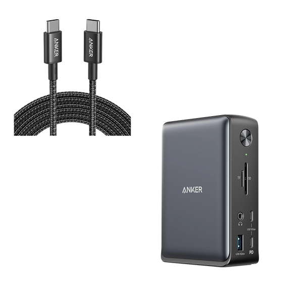 Anker 575 USB-C Docking Station (13-in-1) and New Nylon USB-C to USB-C 100W Cable (10 ft)