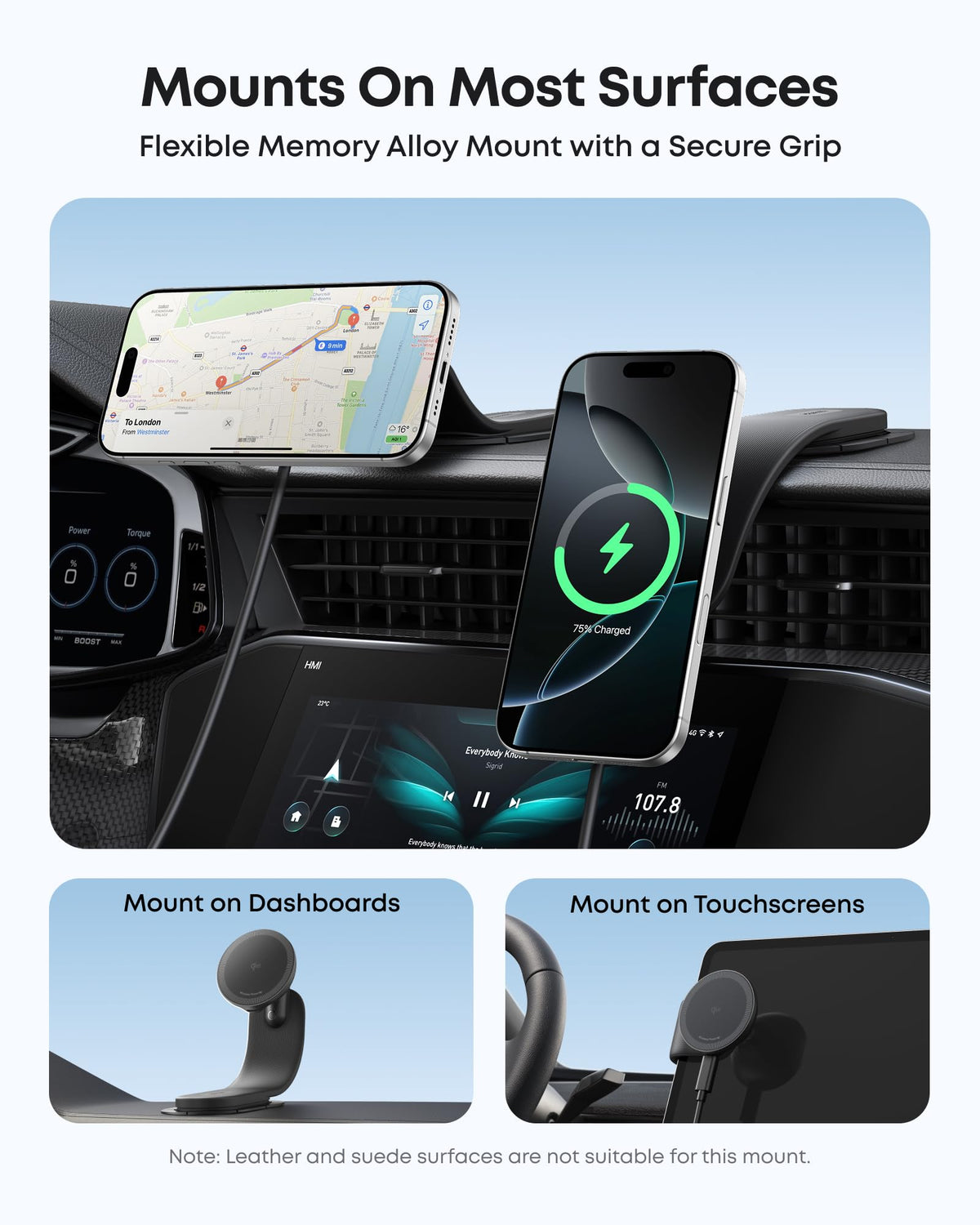 Anker mount for Keyword with secure grip for dashboards and touchscreens