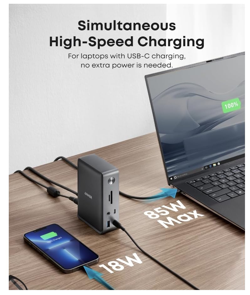 Anker <b>575</b> USB-C Docking Station (13-in-1) and New Nylon USB-C to USB-C 100W Cable (10 ft)
