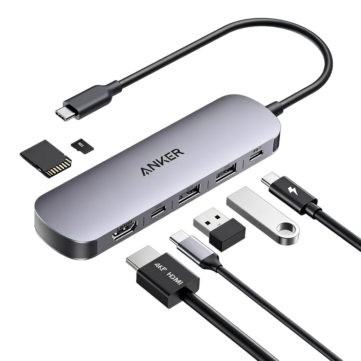 Anker USB-C hub with HDMI, USB, SD card connections