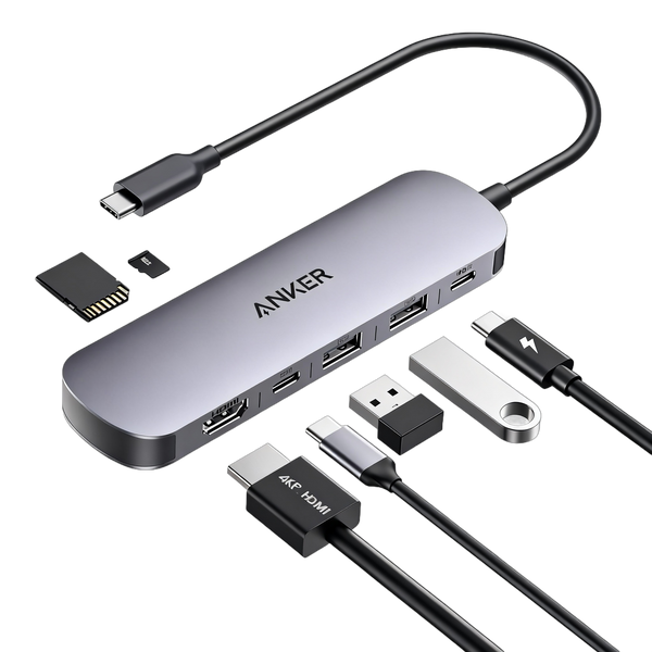 Anker USB-C hub with HDMI, USB, SD card connections