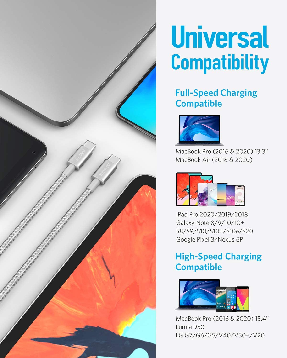 Anker charging cable with universal compatibility for  engineering